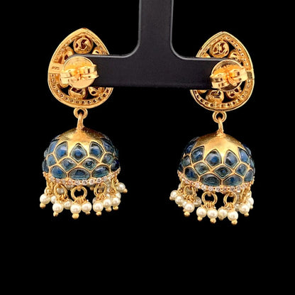 Sowparnika Jhumkas (Pure Silver) - Blue
