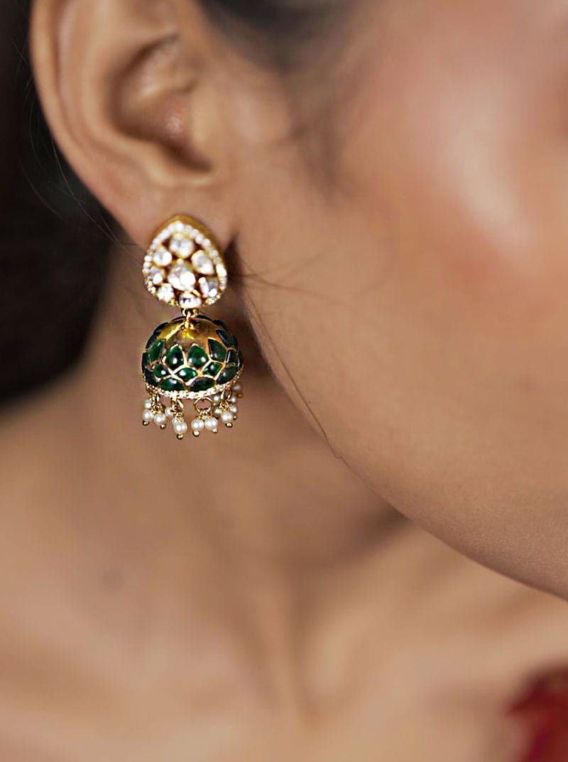 Sowparnika Jhumkas (Pure Silver) - Green