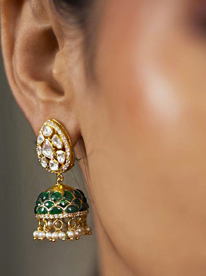 Sowparnika Jhumkas (Pure Silver) - Green