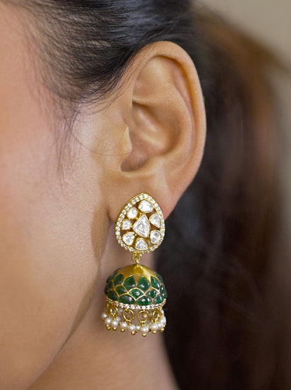 Sowparnika Jhumkas (Pure Silver) - Green