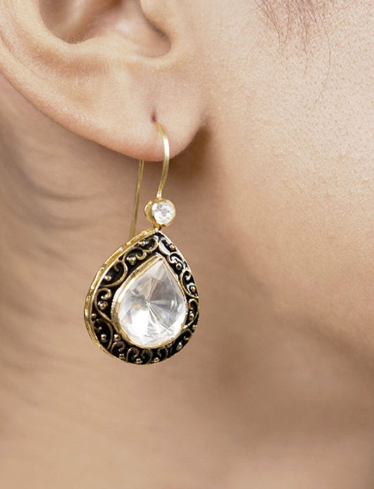 Meenakari Manika Earrings (Pure Silver) - Black