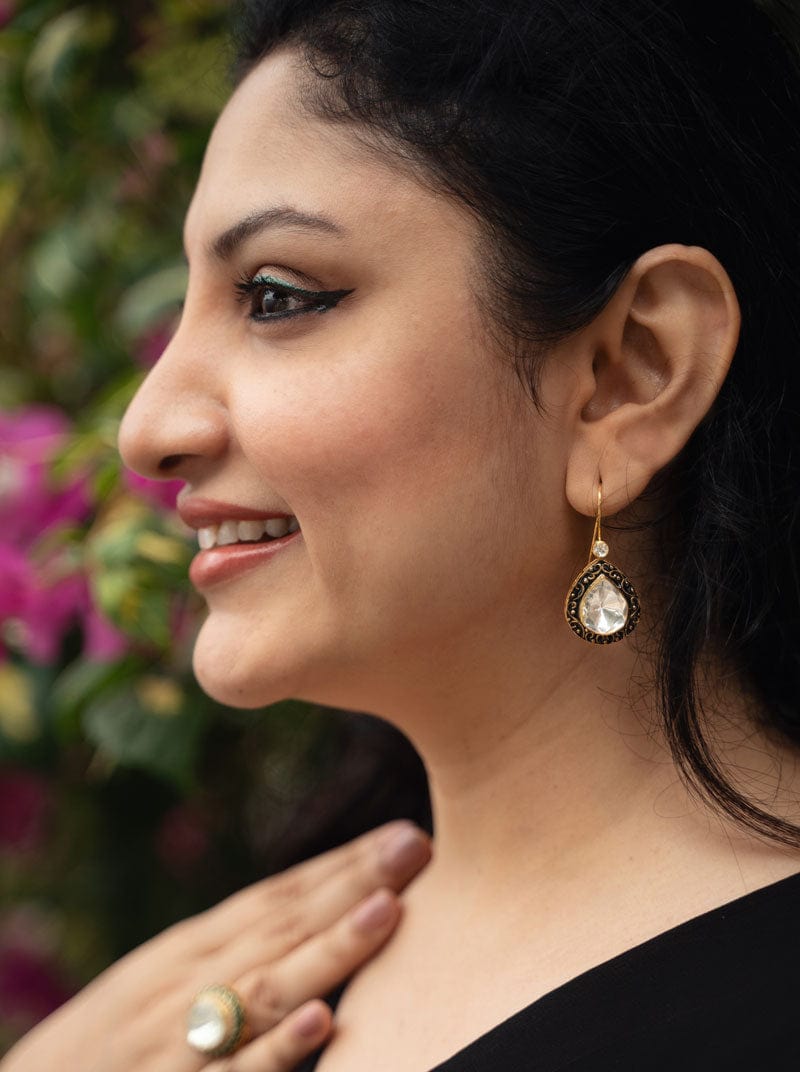 Meenakari Manika Earrings (Pure Silver) - Black