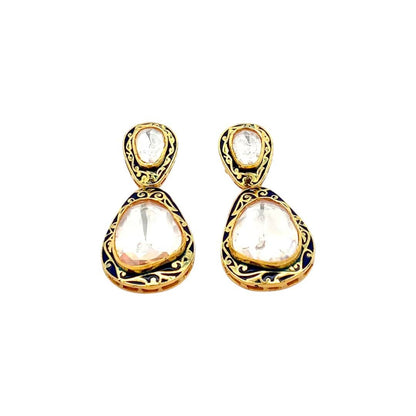 Tavira Meenakari Drops Earrings (Pure Silver) - Navy Blue