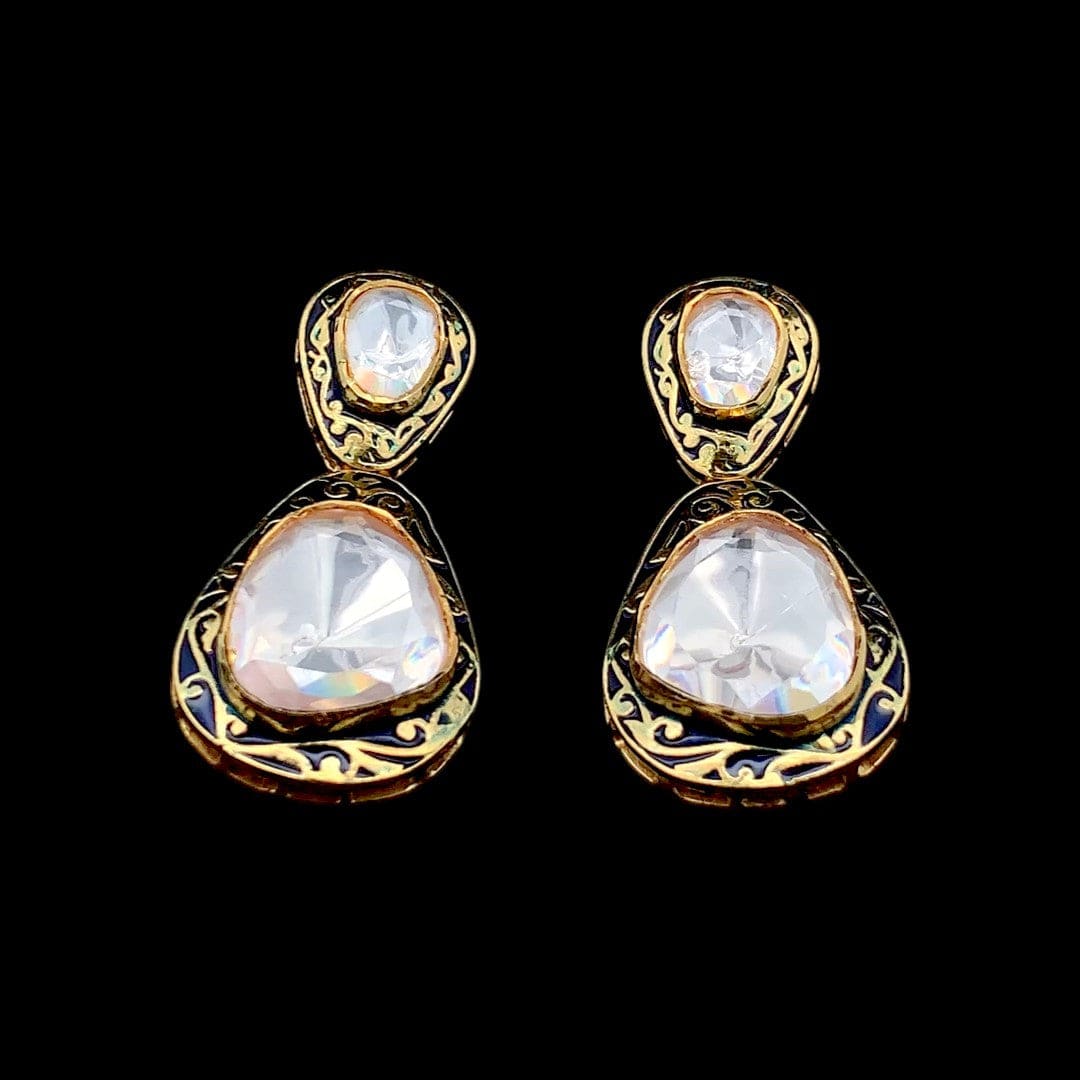 Tavira Meenakari Drops Earrings (Pure Silver) - Navy Blue