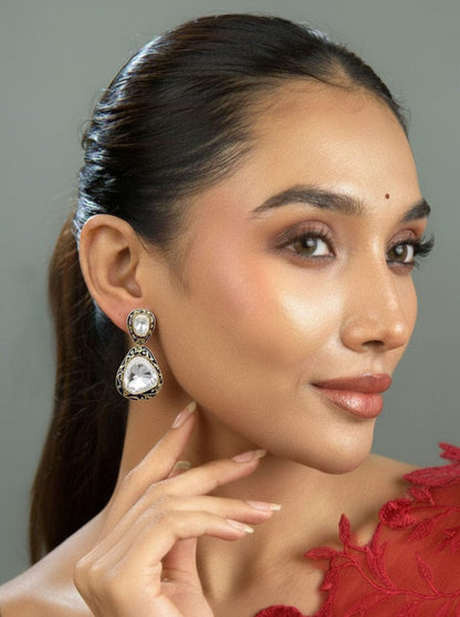 Tavira Meenakari Drops Earrings (Pure Silver) - Navy Blue