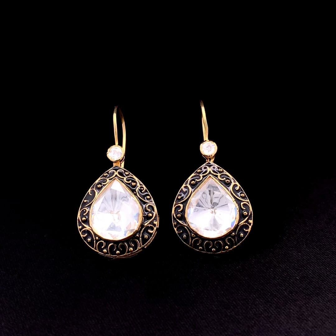 Meenakari Manika Earrings (Pure Silver) - Black