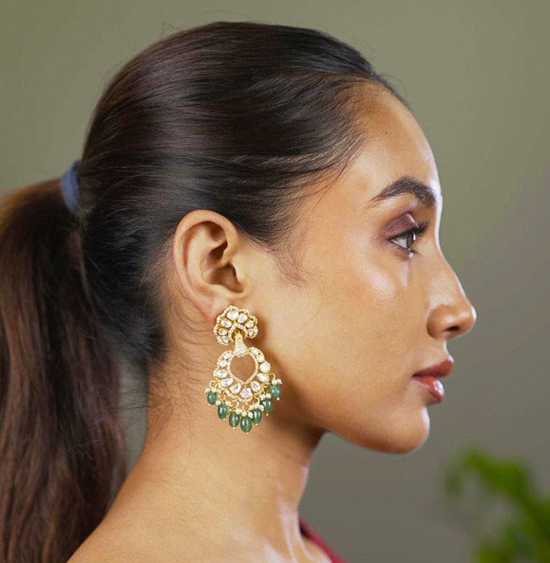 RoopRani Earrings (Pure Silver) - Green