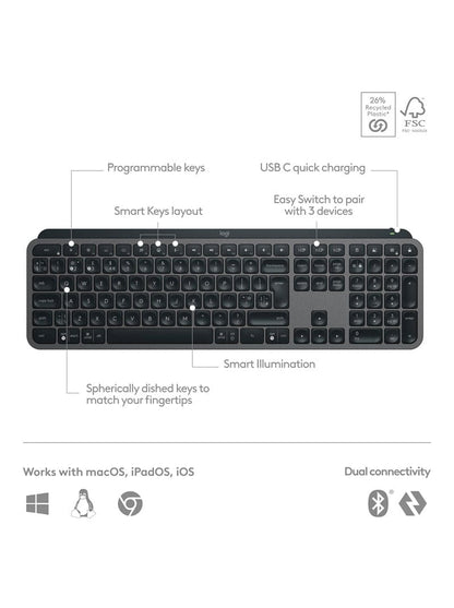 Logitech MX Keys S Wireless Keyboard - Graphite (New)