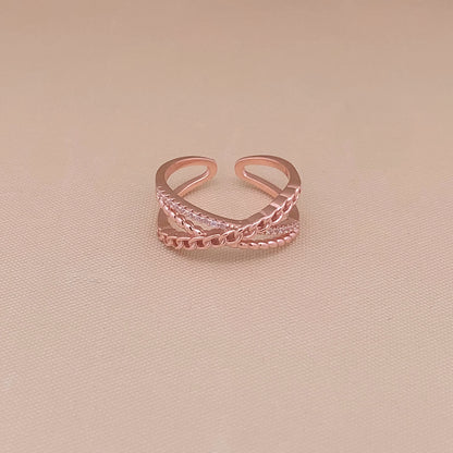 Triple Layer Cross Over Adjustable Ring Rose Gold