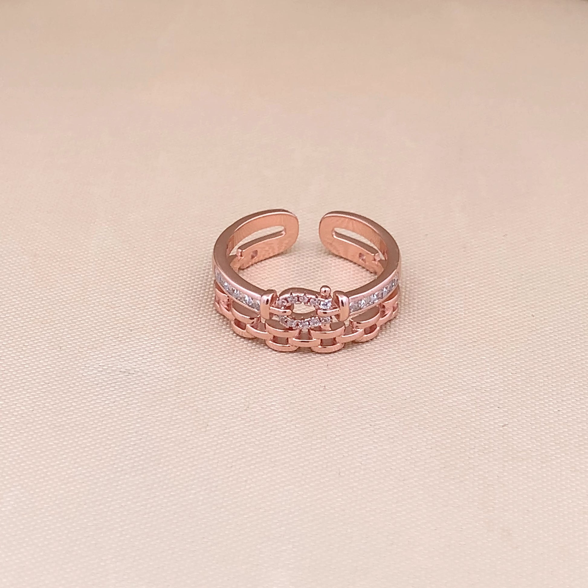 Double Layer Link Adjustable Ring Rose Gold