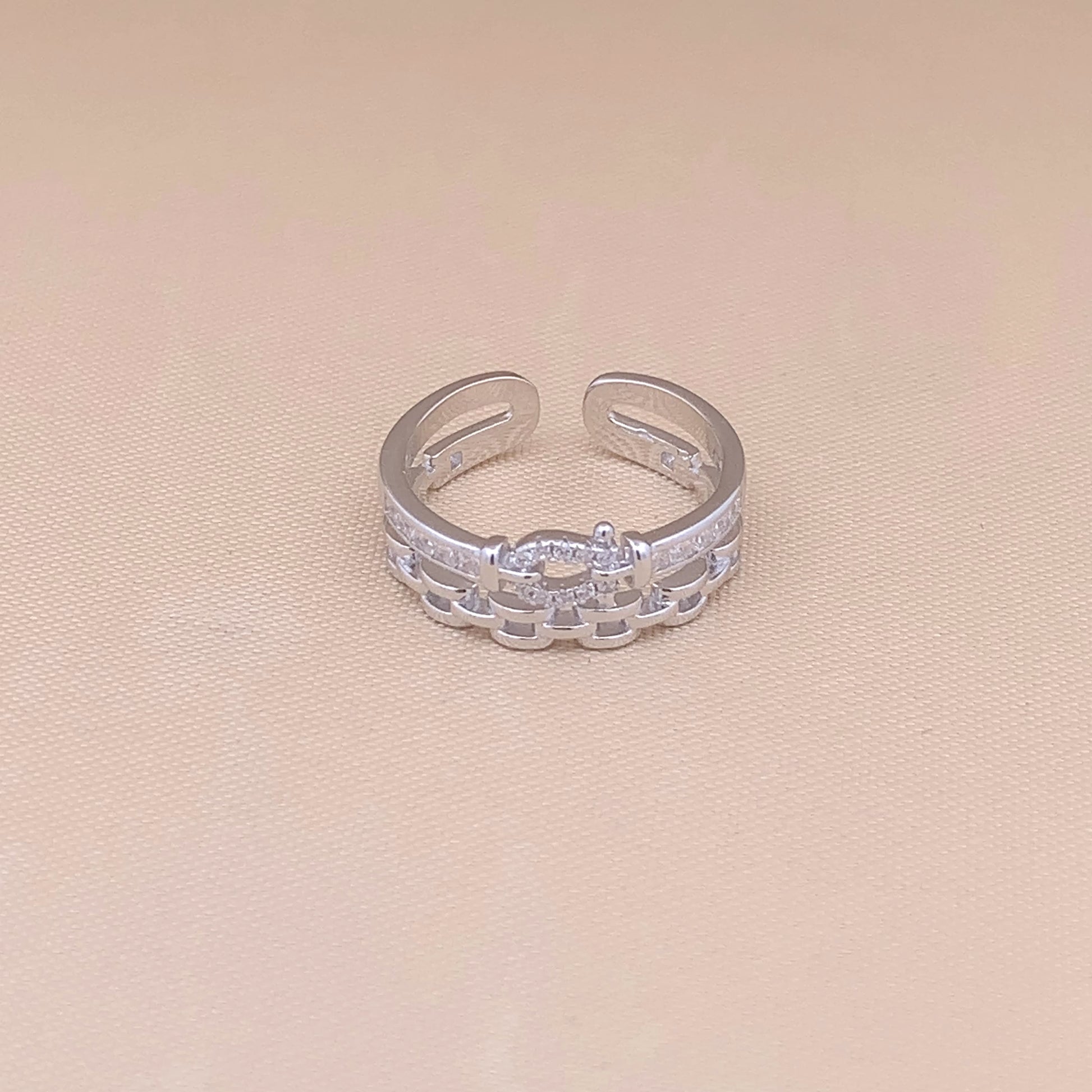 Double Layer Link Adjustable Ring Silver