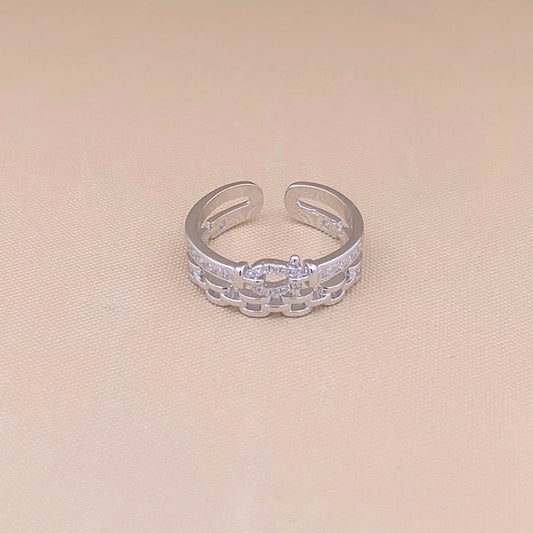 Double Layer Link Adjustable Ring Silver