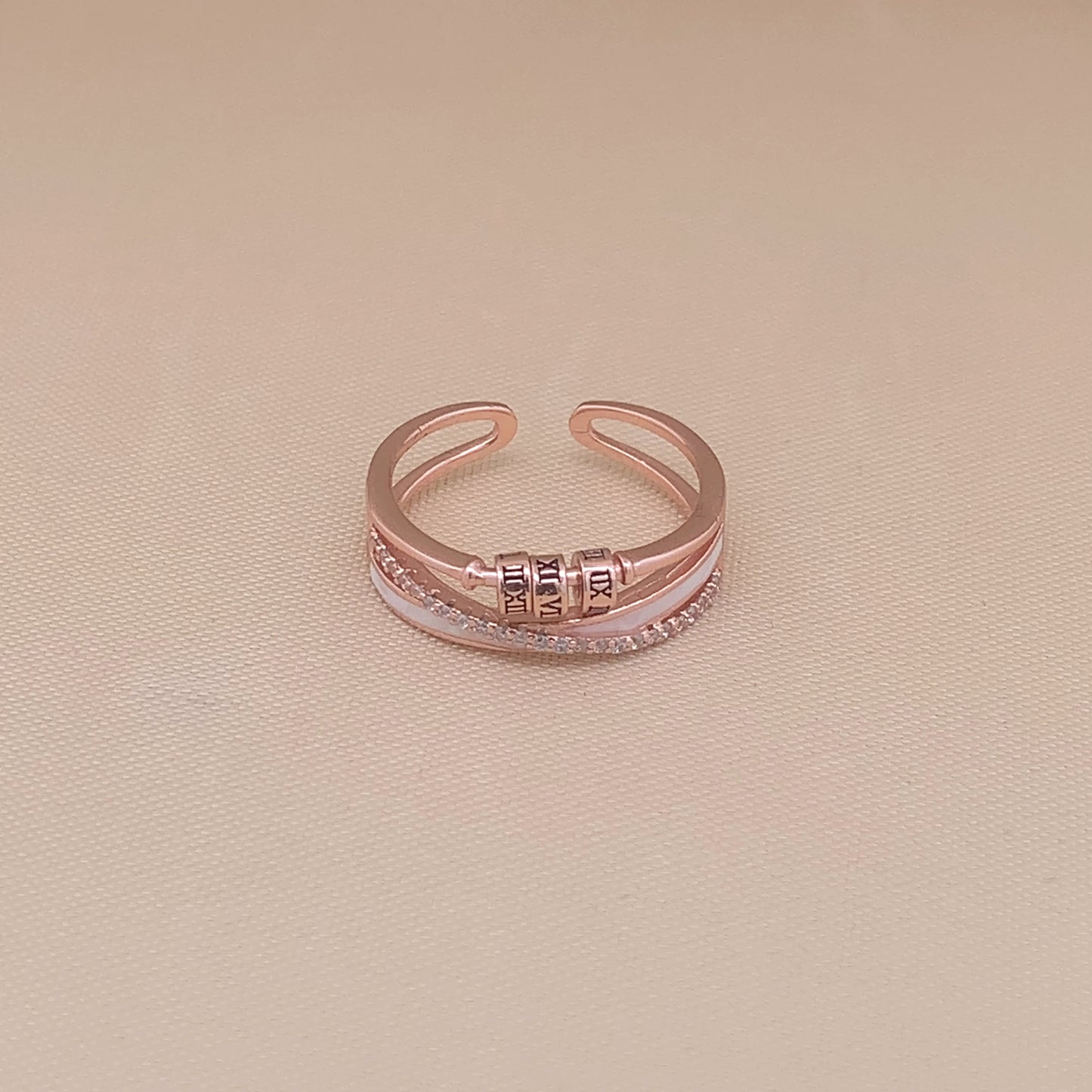 Cross Over Roman Numeral Adjustable Ring Rose Gold