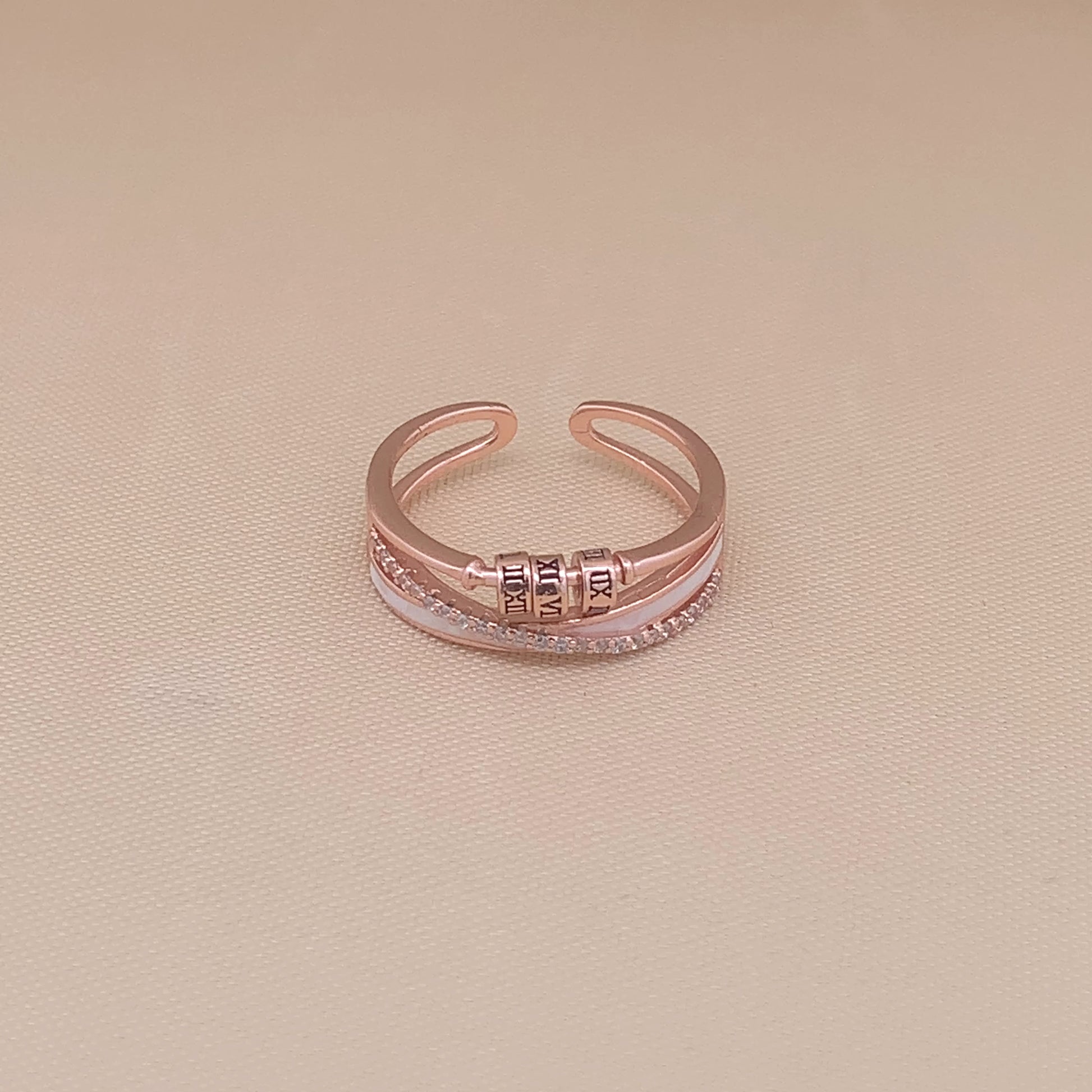 Cross Over Roman Numeral Adjustable Ring Rose Gold