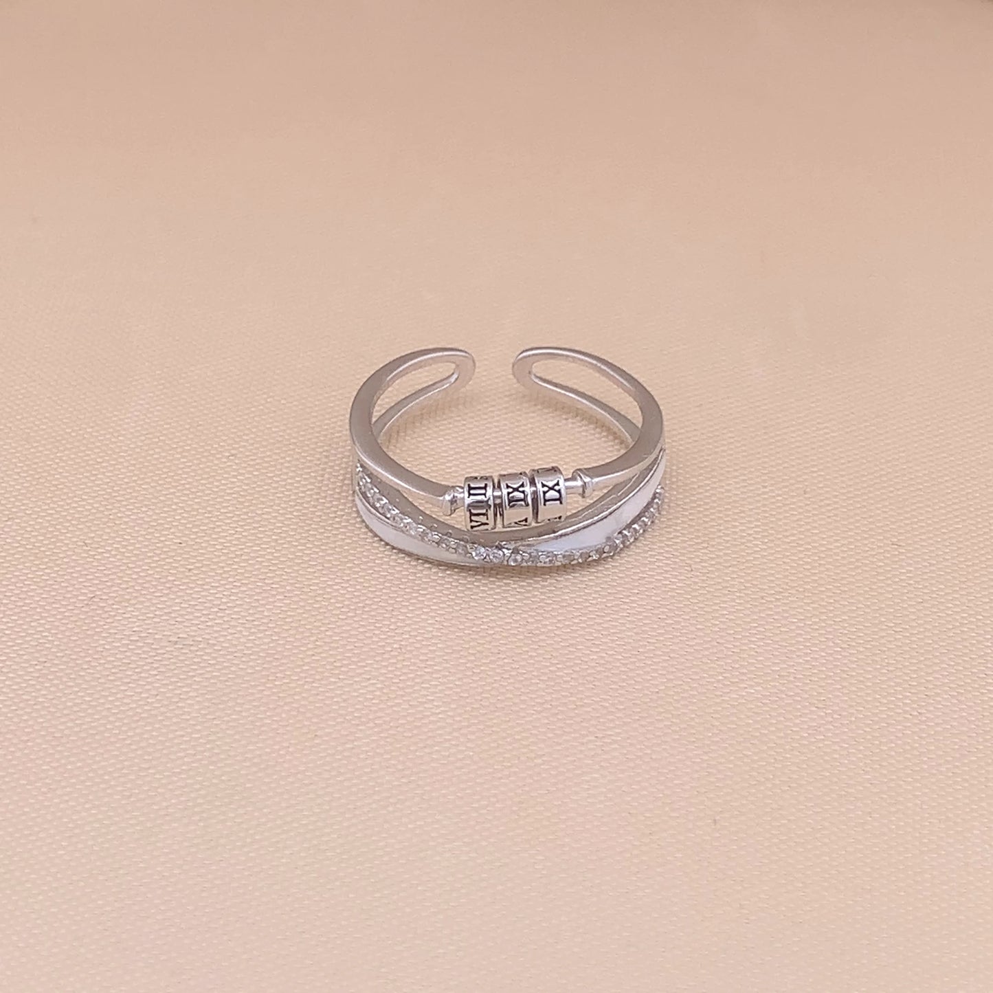 Cross Over Roman Numeral Adjustable Ring Silver