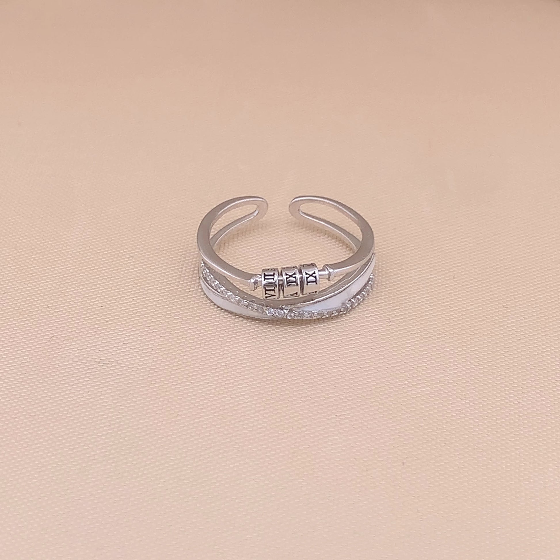 Cross Over Roman Numeral Adjustable Ring Silver