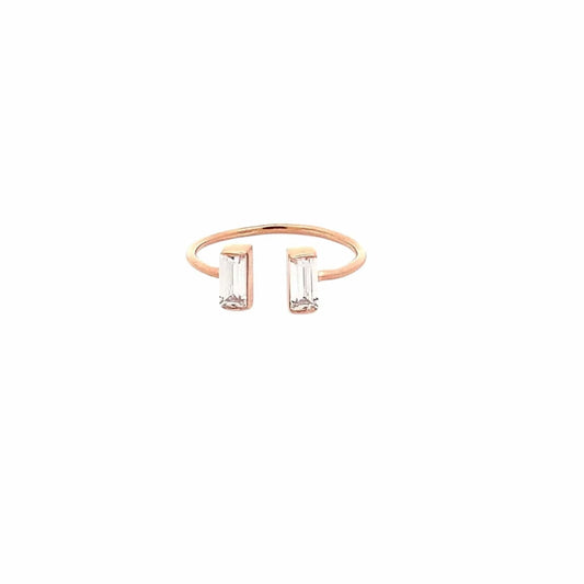 Crystal Baguette Open Ring (Pure Silver) - Rose Gold