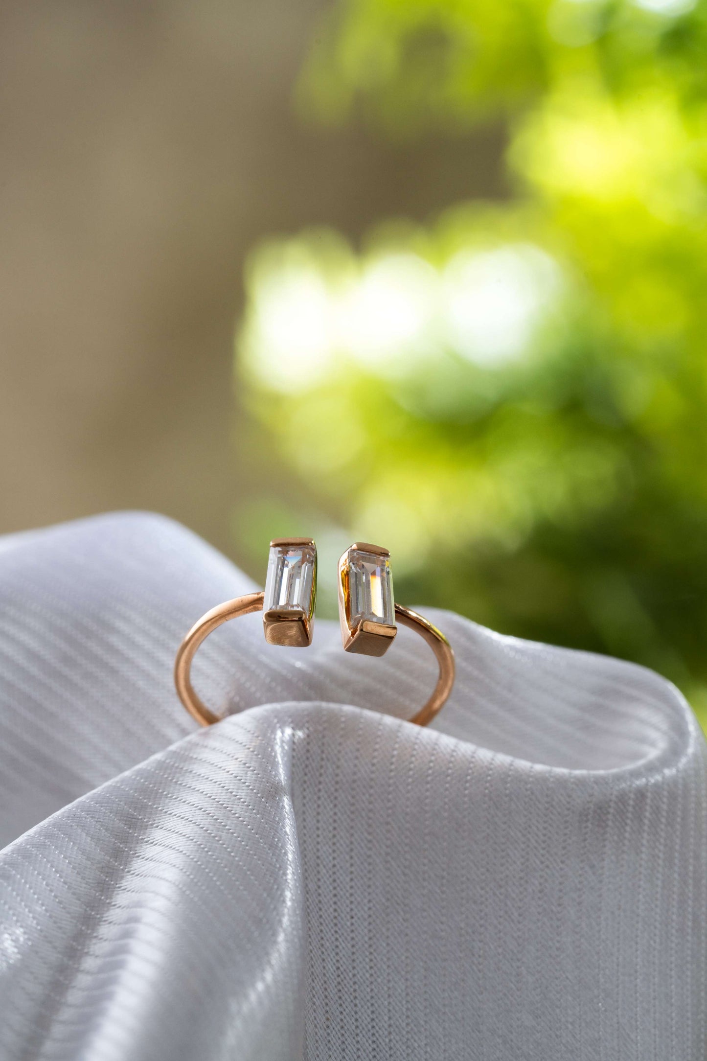Crystal Baguette Open Ring (Pure Silver) - Rose Gold