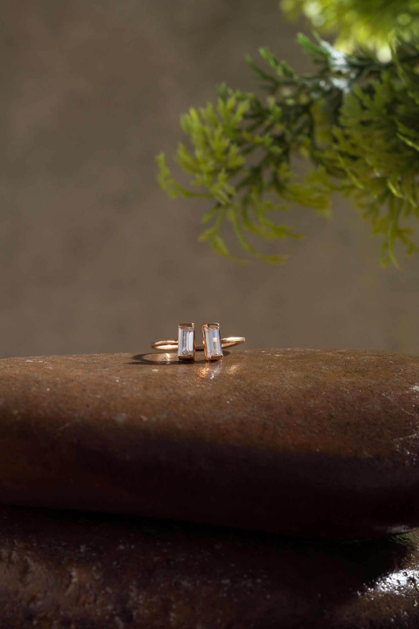 Crystal Baguette Open Ring (Pure Silver) - Rose Gold