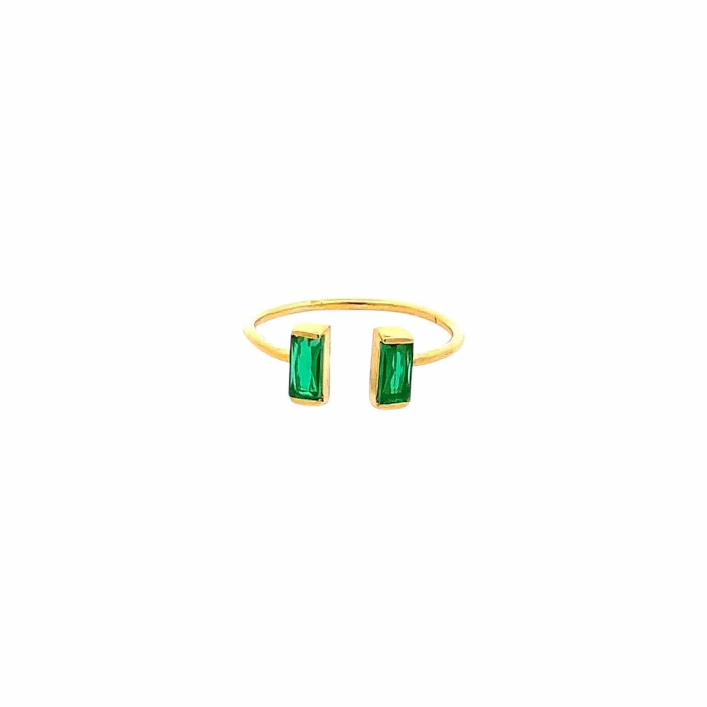 Mystic Green Baguette Open Ring (Pure Silver) - Gold