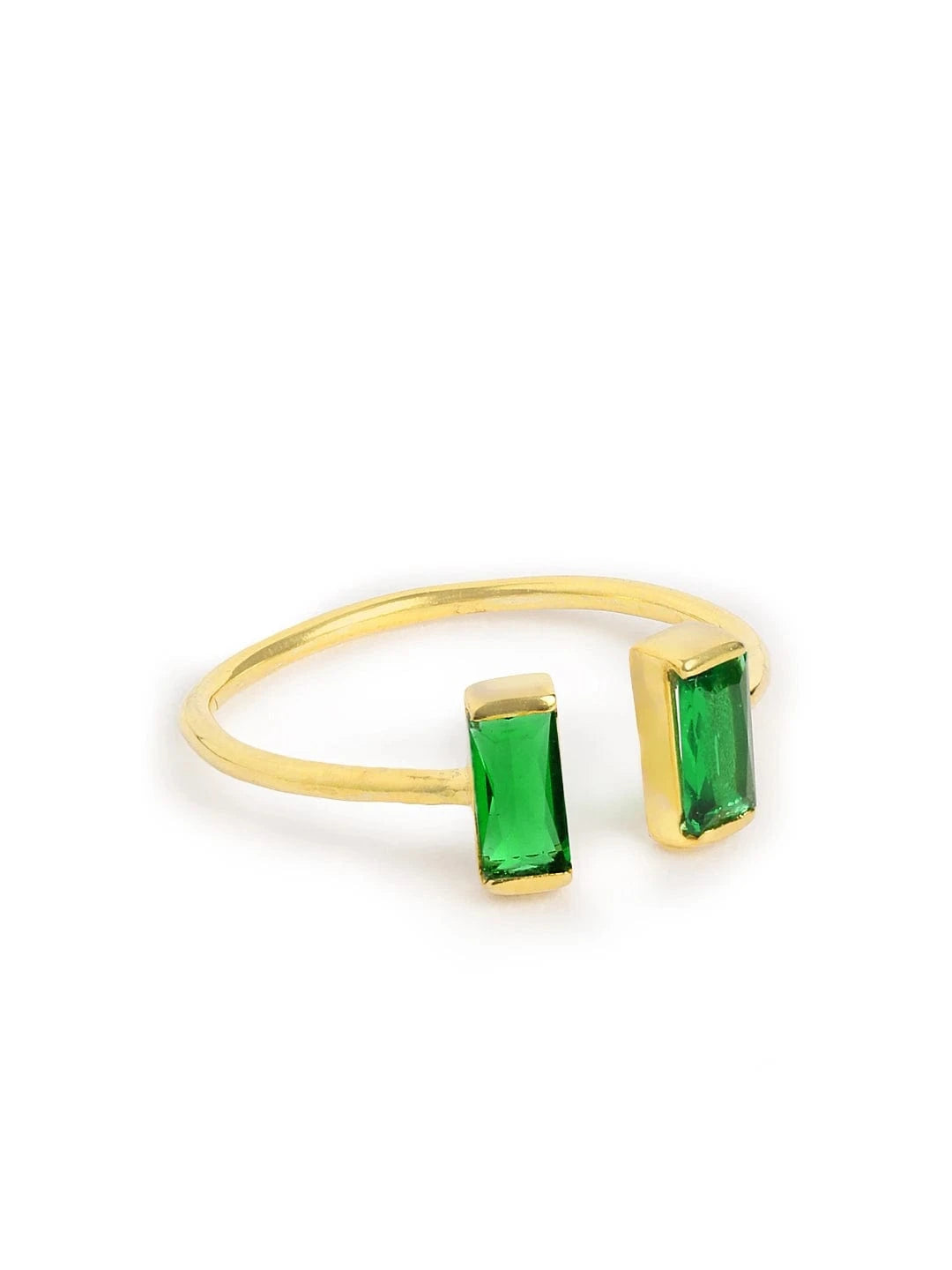 Mystic Green Baguette Open Ring (Pure Silver) - Gold