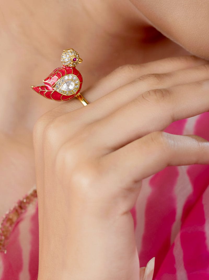 Empress Parrot Ring (Pure Silver) - Orange