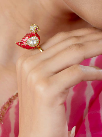 Empress Parrot Ring (Pure Silver) - Orange