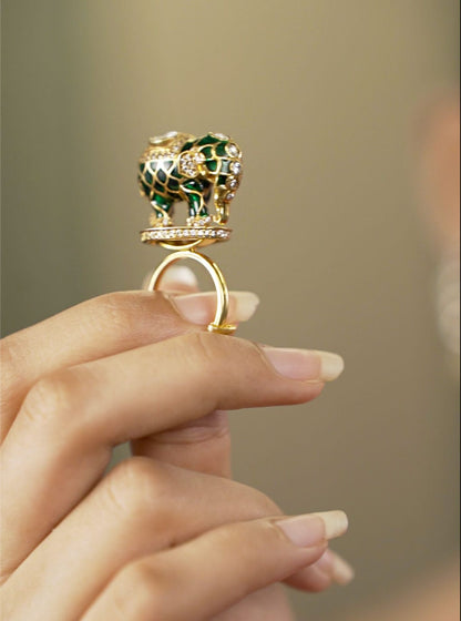 Gajraj Royale Ring (Pure Silver) - Green