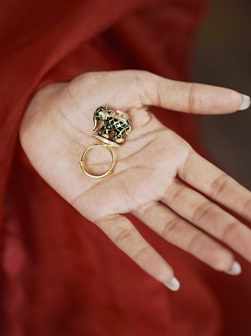 Gajraj Royale Ring (Pure Silver) - Green