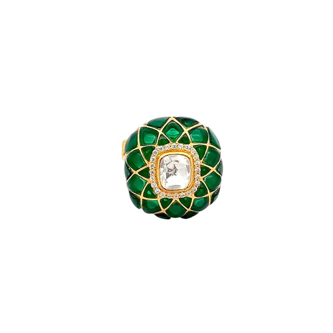 Kundan Royale Ring (Pure Silver) - Green