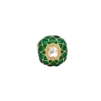 Kundan Royale Ring (Pure Silver) - Green