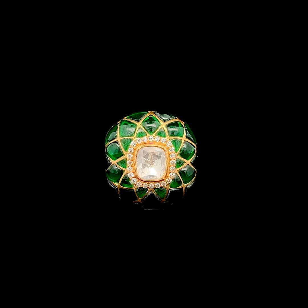 Kundan Royale Ring (Pure Silver) - Green