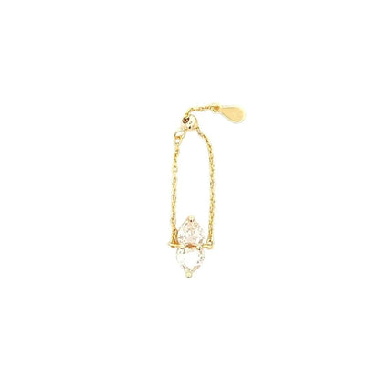 Twin Heart Adjustable Chain Ring (Pure Silver) - Gold