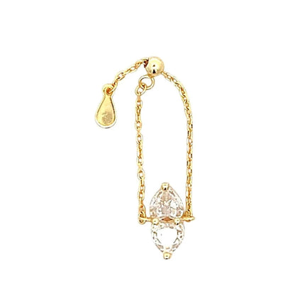 Twin Heart Adjustable Chain Ring (Pure Silver) - Gold