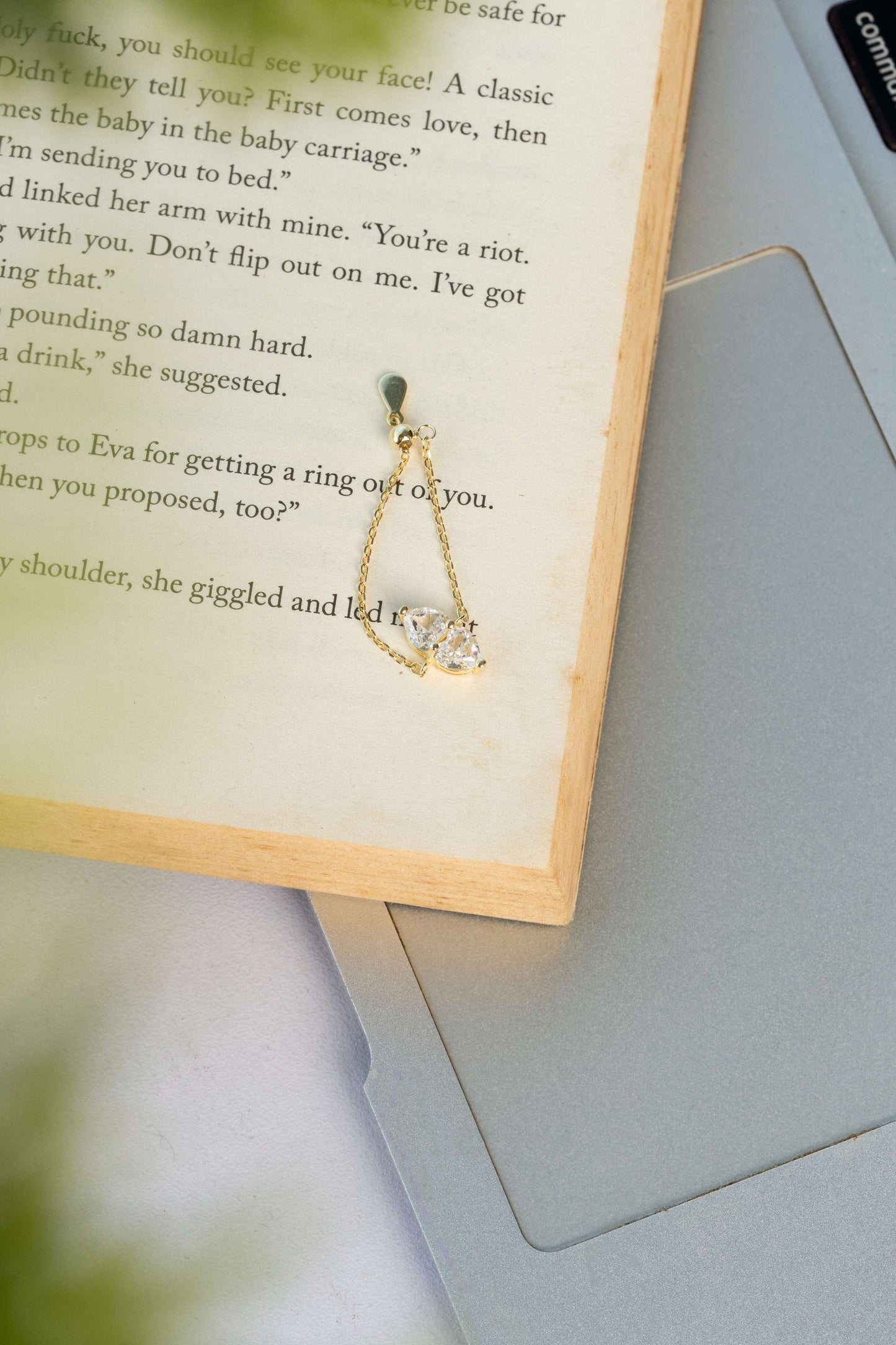 Twin Heart Adjustable Chain Ring (Pure Silver) - Gold