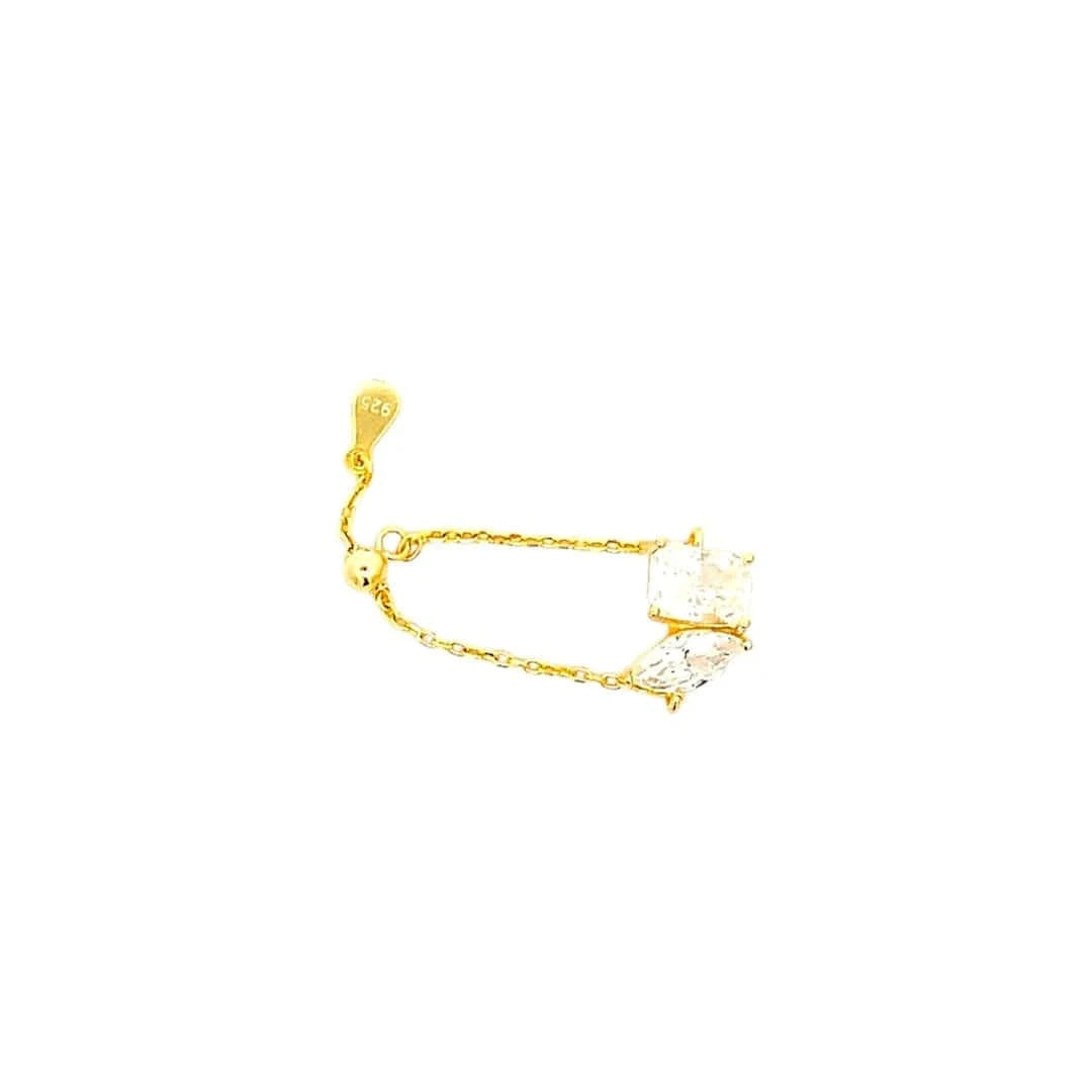 Toi et Moi Adjustable Chain Ring (Pure Silver) - Gold