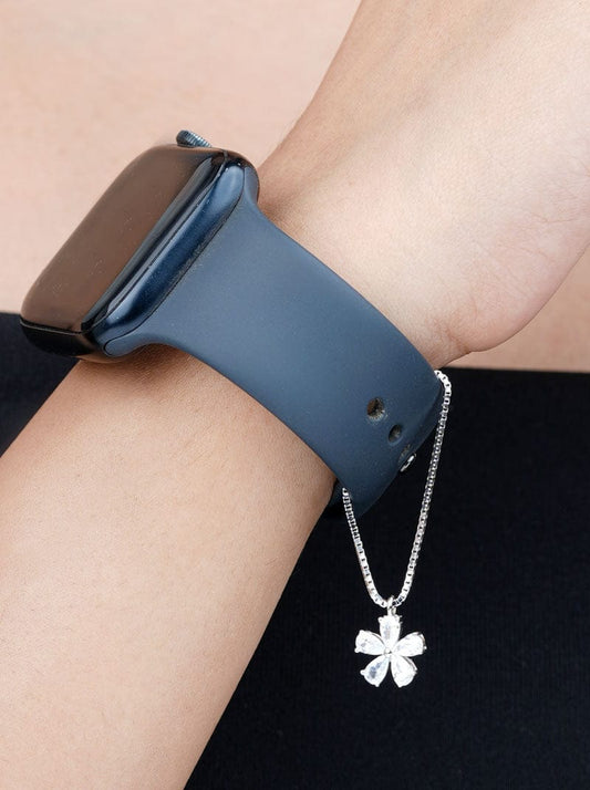 Crystal Flower Watch Charm Silver