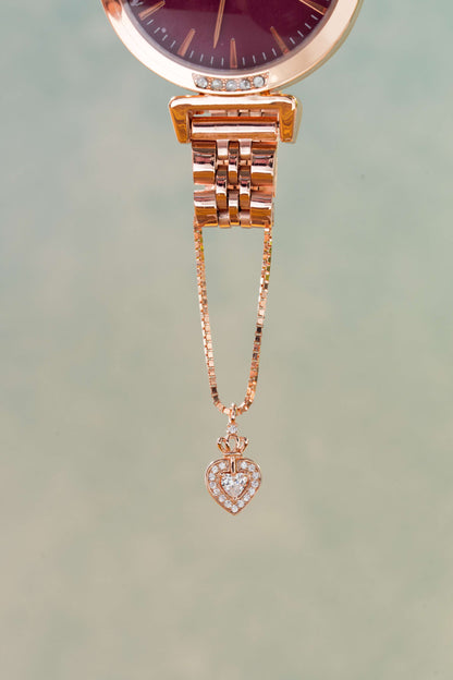 Crowned Heart Watch Charm (Pure Silver) - Rose Gold
