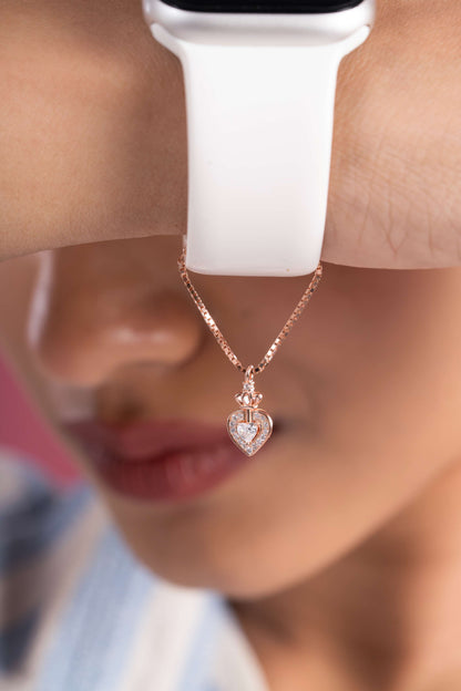 Crowned Heart Watch Charm (Pure Silver) - Rose Gold