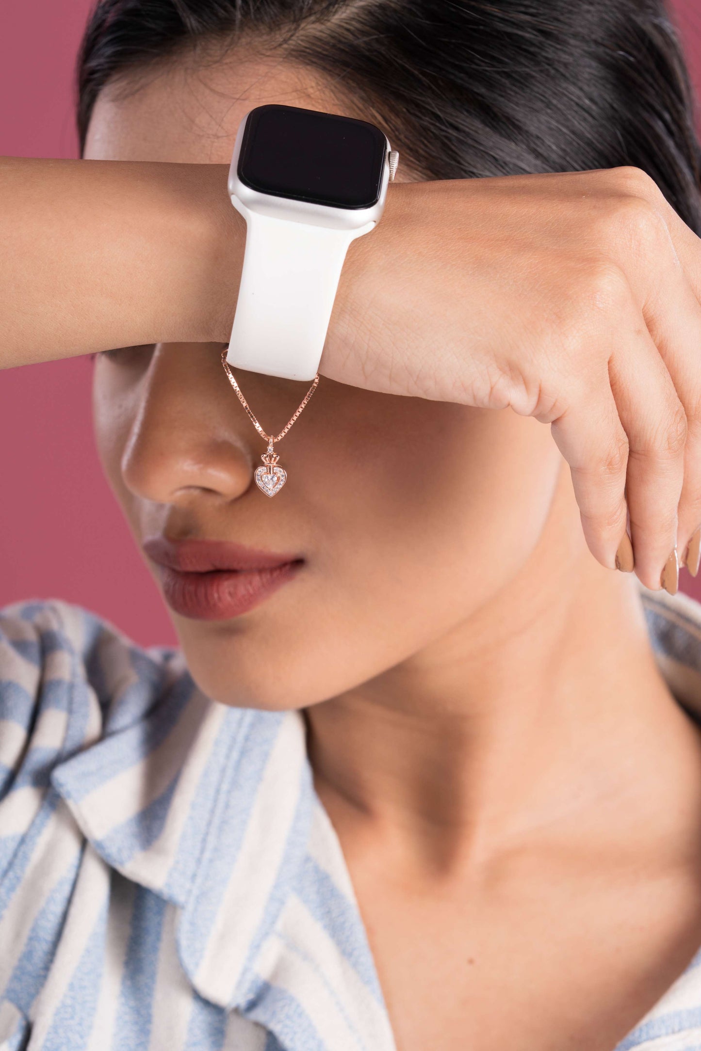 Crowned Heart Watch Charm (Pure Silver) - Rose Gold