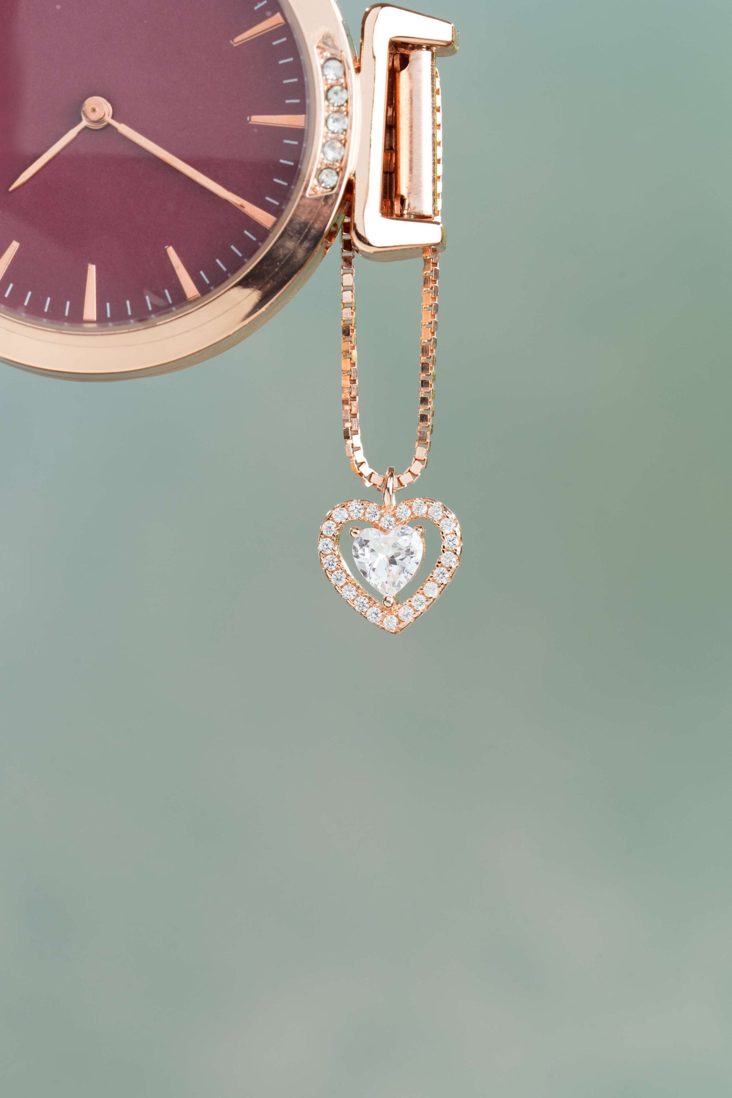 Gleaming Heart Watch Charm (Pure Silver) - Rose Gold