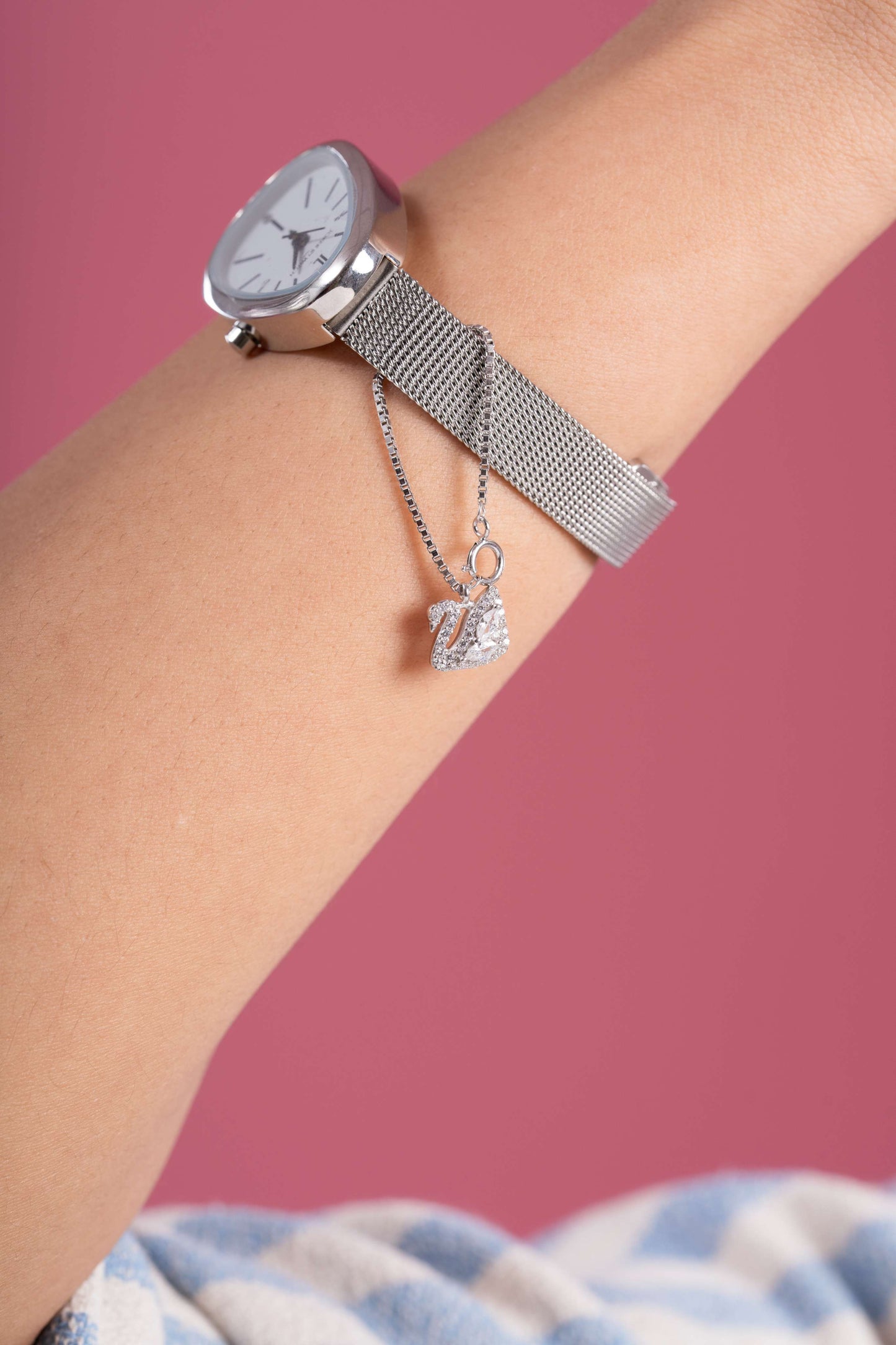 Dazzling Swan Watch Charm (Pure Silver) - Silver
