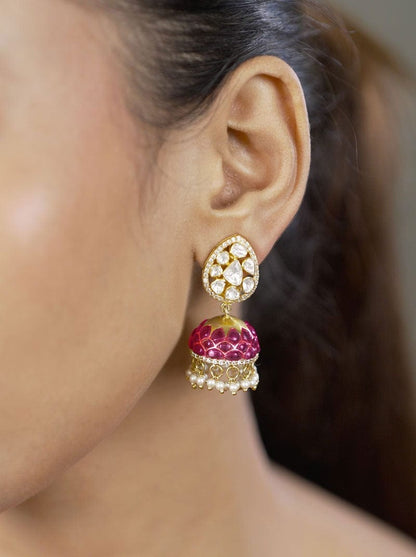 Sowparnika Jhumkas (Pure Silver) - Pink