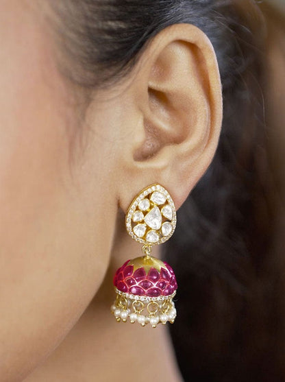 Sowparnika Jhumkas (Pure Silver) - Pink