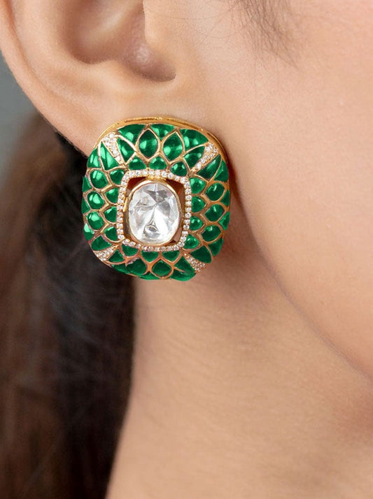 Padmira Earrings (Pure Silver) - Green