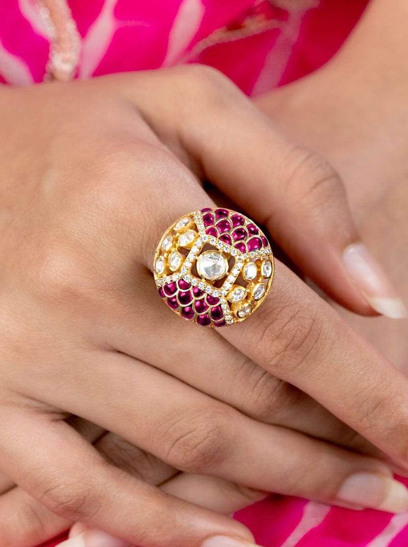 Rajrangi Ring (Pure Silver) - Pink