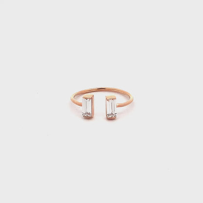 Crystal Baguette Open Ring (Pure Silver) - Rose Gold