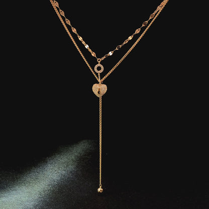 Double Layer Heart Lock and Key Pendant Chain