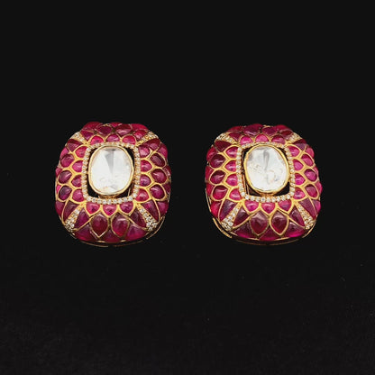 Padmira Earrings (Pure Silver) - Pink