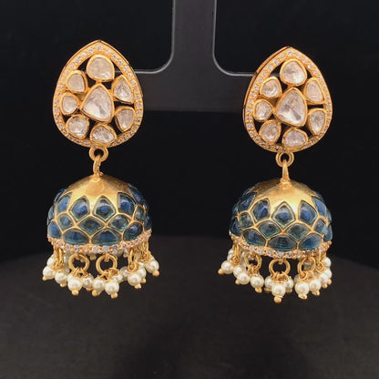Sowparnika Jhumkas (Pure Silver) - Blue